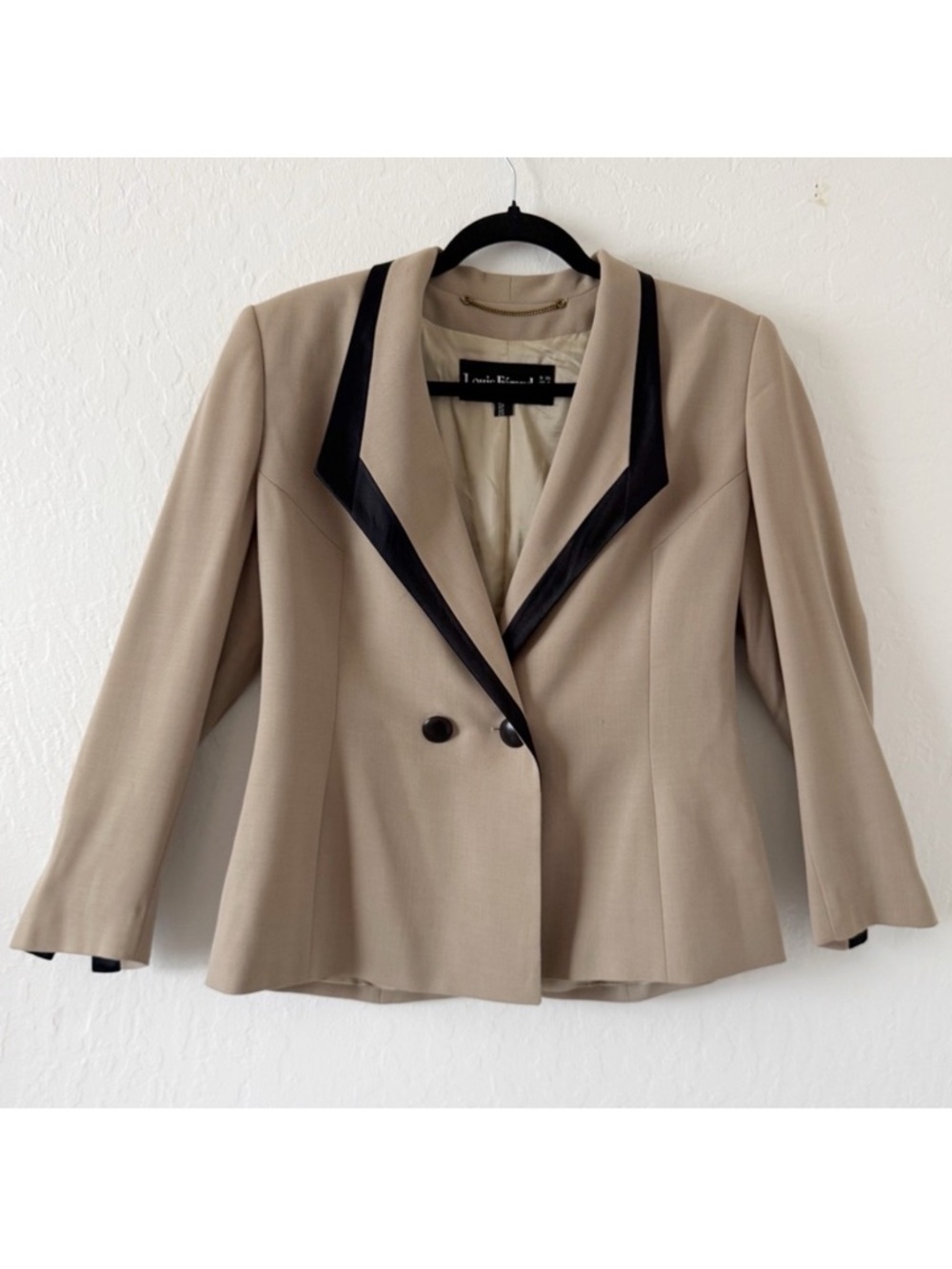 Louis Feraud Tan Blazer with Black trim Accents two button 6